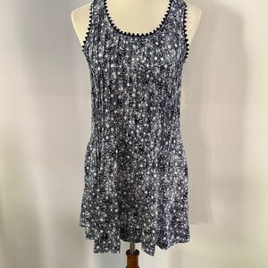 Navy and White Print Silk Tank Dress